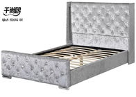 Silver Ice Velvet Bed , Upholstered Tufted Queen Bed With Headboard Wings
