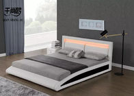 Luxury Leather LED Upholstered Bed Customized With Pillows / Light Emitting Lamp