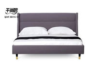 Wing Design King Size Upholstered Beds Soft European Style Fabric Material
