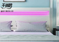 8 Color Changing lED light headboard bed , White Leather Upholstered Bed