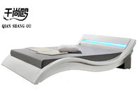 Luxury LED Reading Light Bed , PU White Leather Double Bed Frame