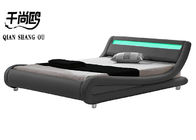 Wave Like Curve upholstered modern platform bed , Genuine Leather Bed Frame