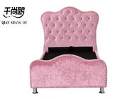 Single Size Pink Crushed Velvet Fabric Upholstered Princess Bed With Diamond Buttons