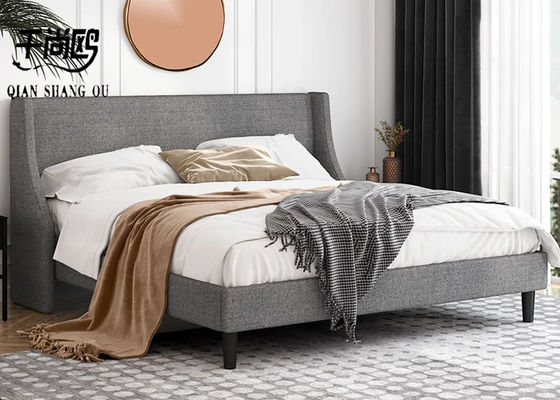 Classic Simple Upholstered Bed Frame 180*200cm With Personalized Head / Wing Design
