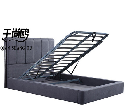 Moderrn Design  Gray Soft Modern Platform Bed King Size Velvet Furniture with Storage Waterproof
