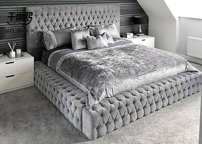 Luxury bedroom furniture modern design soft bed high headboard velvet king size bed