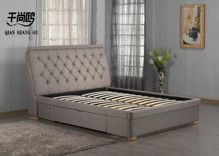 Hotel fabric Double Bed With Storage Drawers European Style