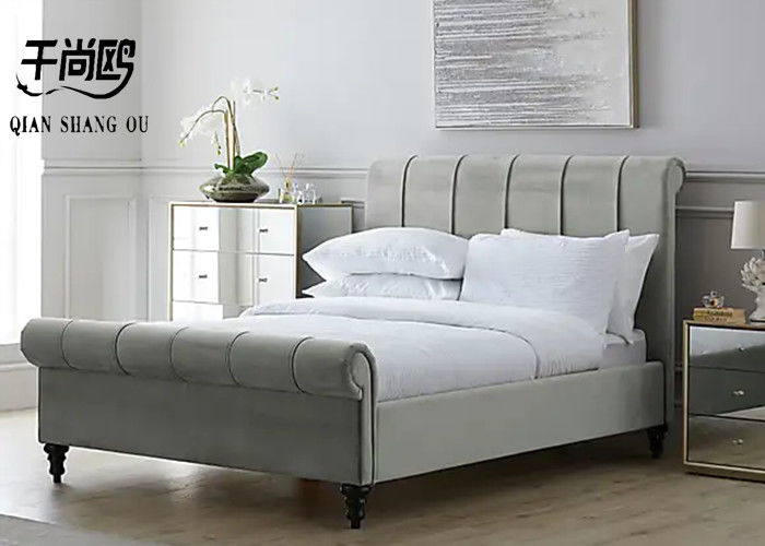Classic Upholstered Sleigh Bed Frame With Vertical Stitching Design