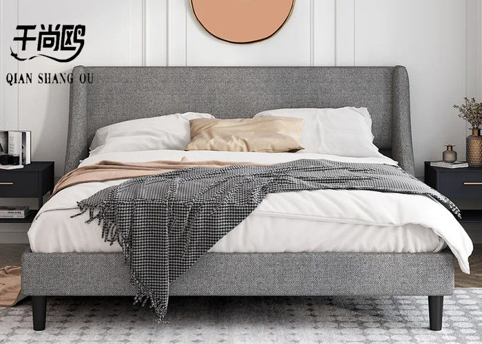 Classic Simple Upholstered Bed Frame 180*200cm With Personalized Head / Wing Design